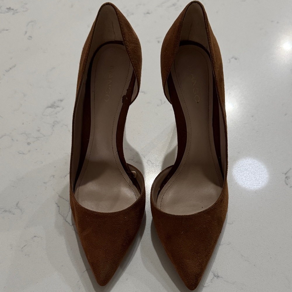 Mango Brown Suede Heels